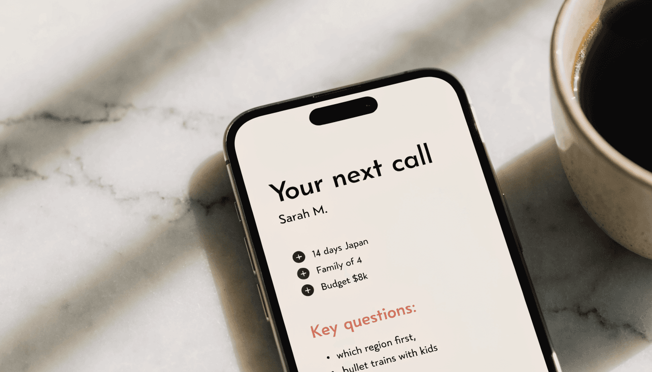 A Tripixo pre-call brief and the creator planning view